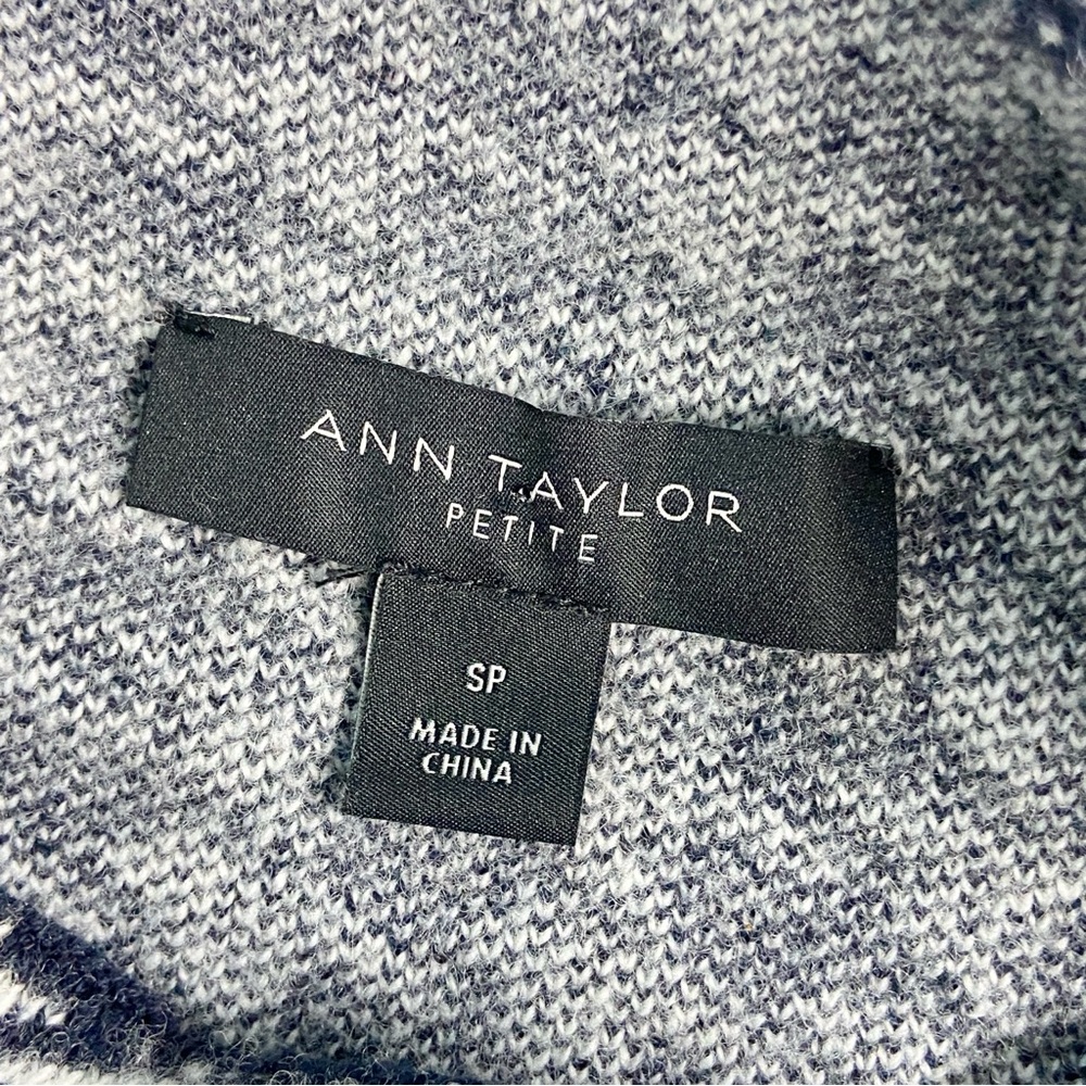 Ann Taylor Womens Houndstooth Sweater Size S Petites Mock Neck Wool Blend Blue - Picture 8 of 8